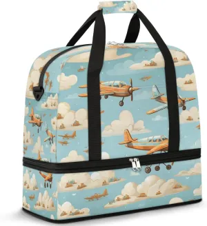 Sports Duffel Bag, Foldable Aircraft Travel Duffel Bag, Gym Yoga Beach Bag Weekender Overnight Bag with Shoes Compartment for Men Women, Sky