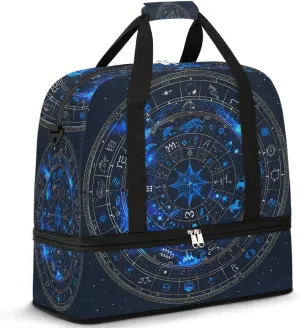 Sports Duffel Bag, Foldable Astrology Travel Duffel Bag, Gym Yoga Beach Bag Weekender Overnight Bag with Shoes Compartment for Men Women, Horoscope Circle Around Sun