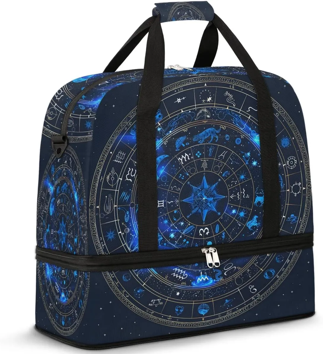 Sports Duffel Bag, Foldable Astrology Travel Duffel Bag, Gym Yoga Beach Bag Weekender Overnight Bag with Shoes Compartment for Men Women, Horoscope Circle Around Sun