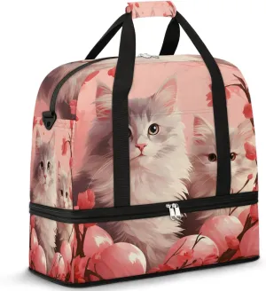 Sports Duffel Bag, Foldable Cat Cartoon Pet Travel Duffel Bag, Gym Yoga Beach Bag Weekender Overnight Bag with Shoes Compartment for Men Women, Cute Eggs