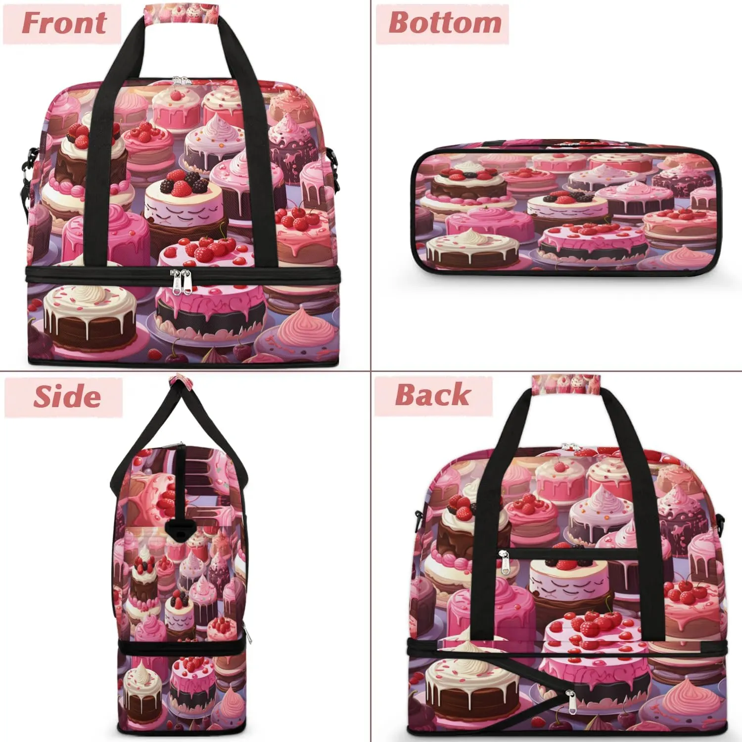 Sports Duffel Bag, Foldable Chocolate Cake Travel Duffel Bag, Gym Yoga Beach Bag Weekender Overnight Bag with Shoes Compartment for Men Women, Birthday Cake