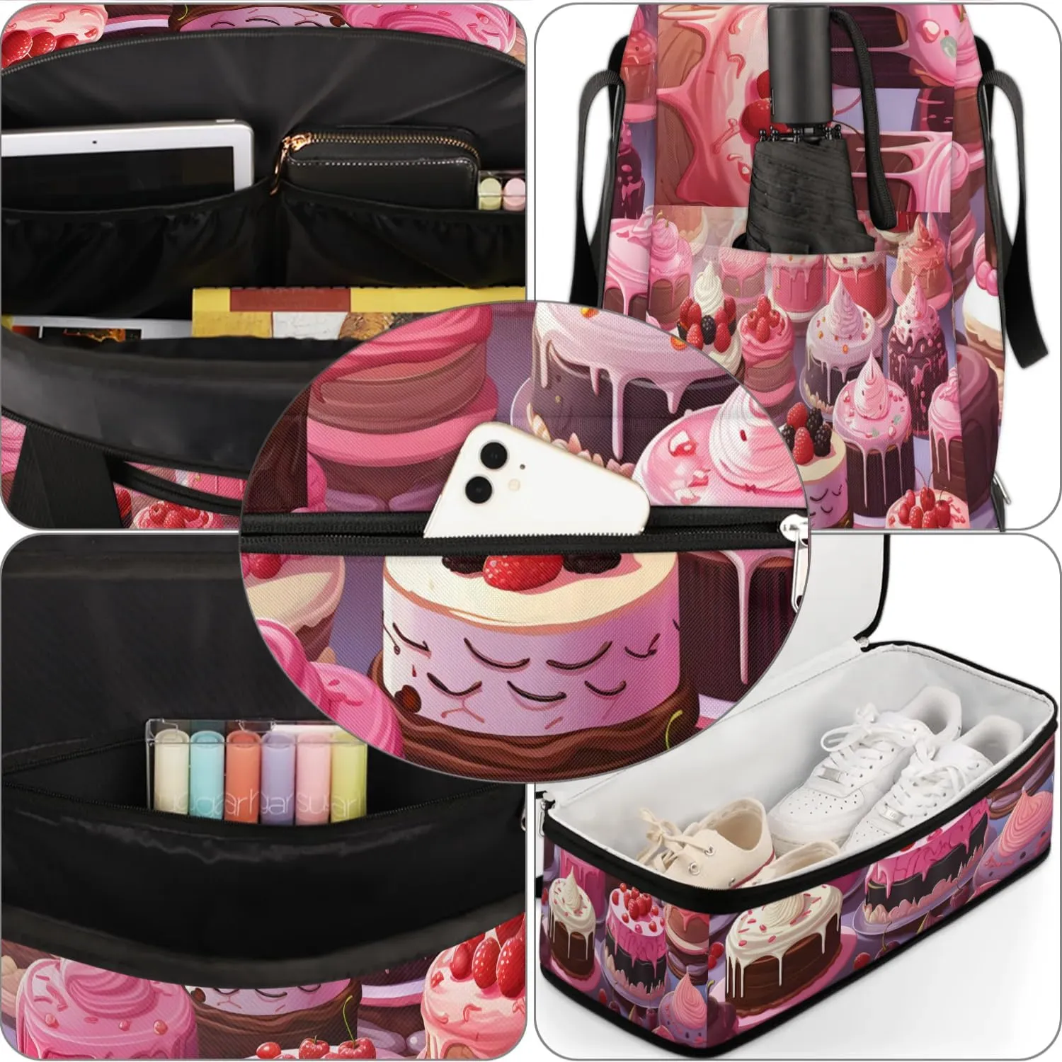 Sports Duffel Bag, Foldable Chocolate Cake Travel Duffel Bag, Gym Yoga Beach Bag Weekender Overnight Bag with Shoes Compartment for Men Women, Birthday Cake