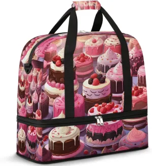 Sports Duffel Bag, Foldable Chocolate Cake Travel Duffel Bag, Gym Yoga Beach Bag Weekender Overnight Bag with Shoes Compartment for Men Women, Birthday Cake