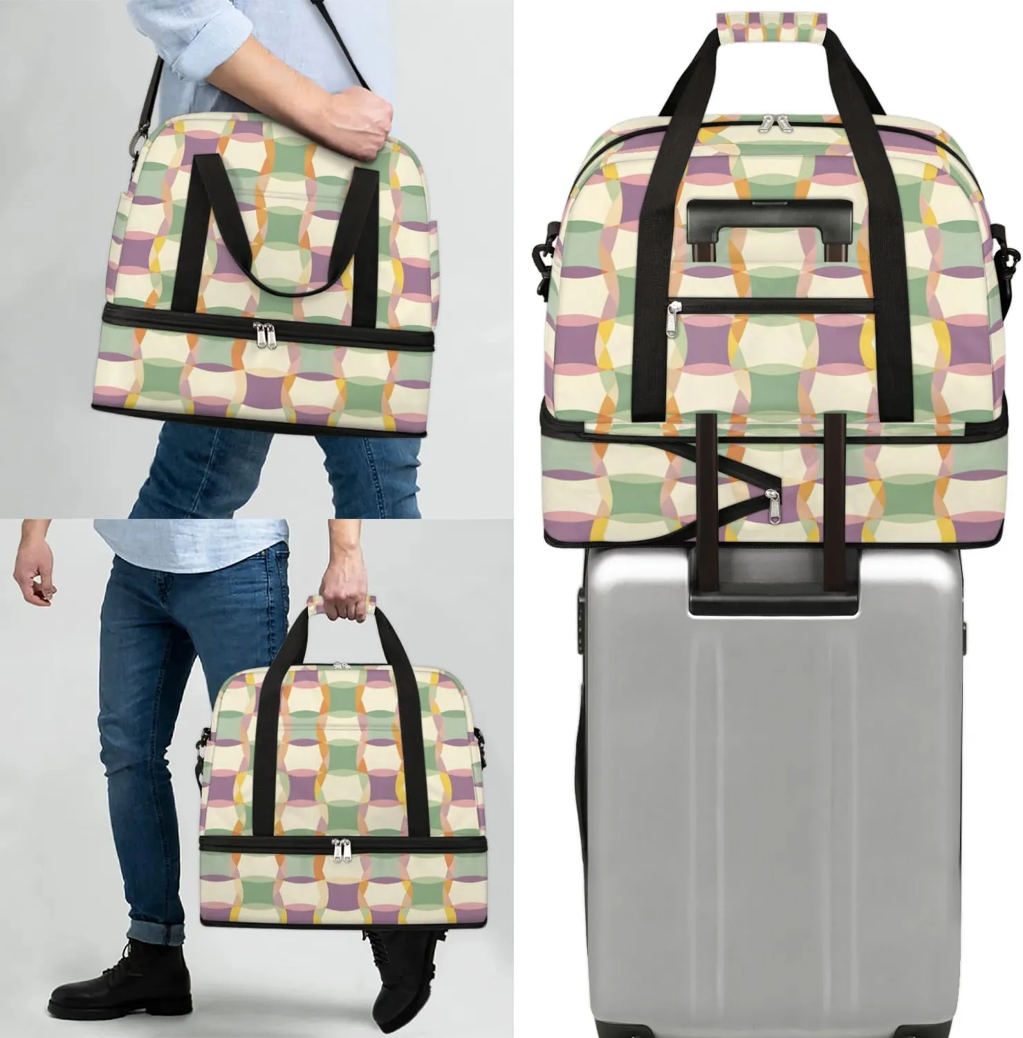 Sports Duffel Bag, Foldable Colorful Plaid Travel Duffel Bag, Gym Yoga Beach Bag Weekender Overnight Bag with Shoes Compartment for Men Women, Checkered