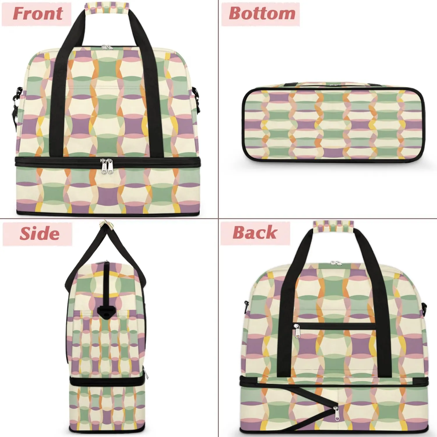 Sports Duffel Bag, Foldable Colorful Plaid Travel Duffel Bag, Gym Yoga Beach Bag Weekender Overnight Bag with Shoes Compartment for Men Women, Checkered