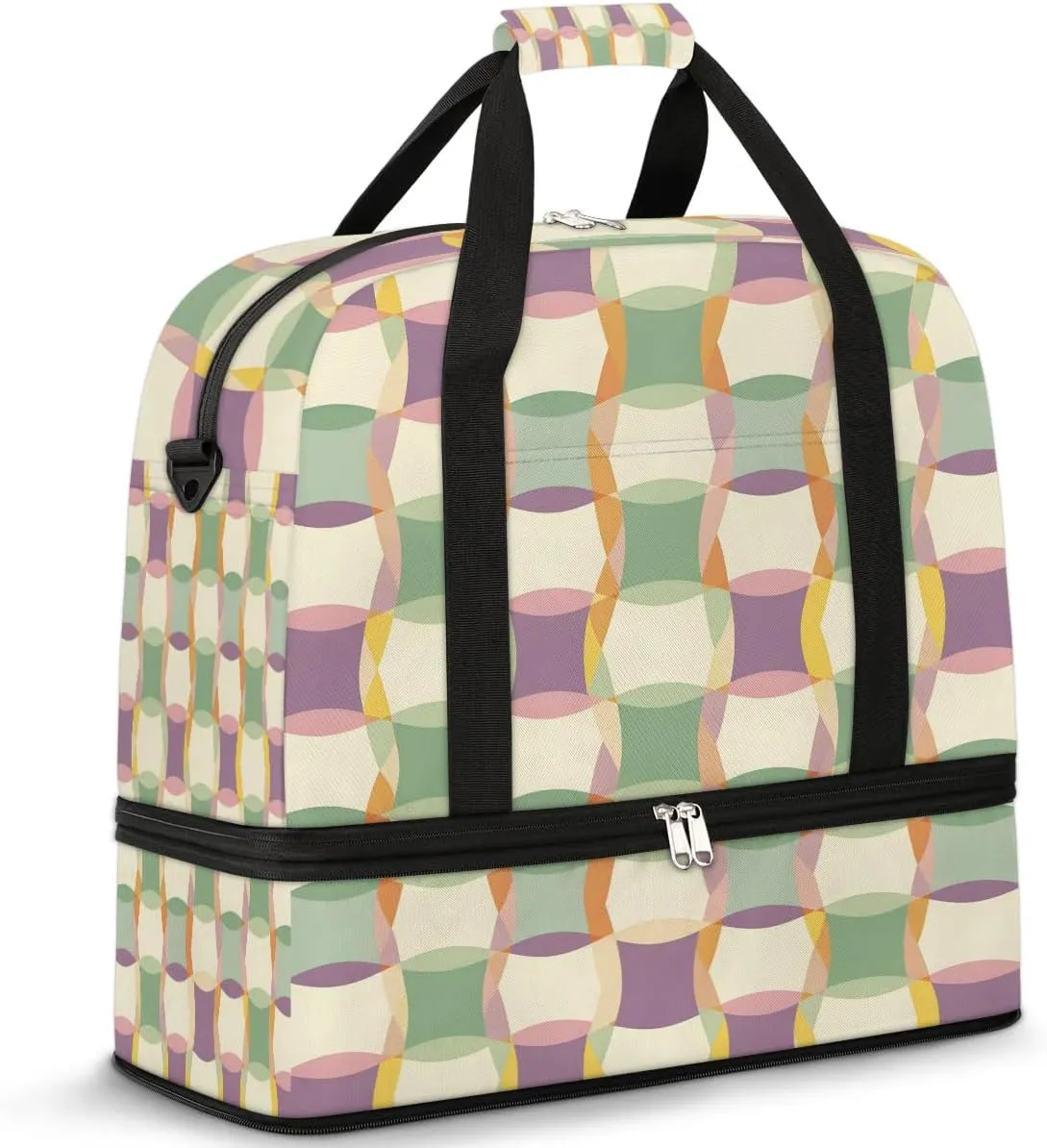 Sports Duffel Bag, Foldable Colorful Plaid Travel Duffel Bag, Gym Yoga Beach Bag Weekender Overnight Bag with Shoes Compartment for Men Women, Checkered