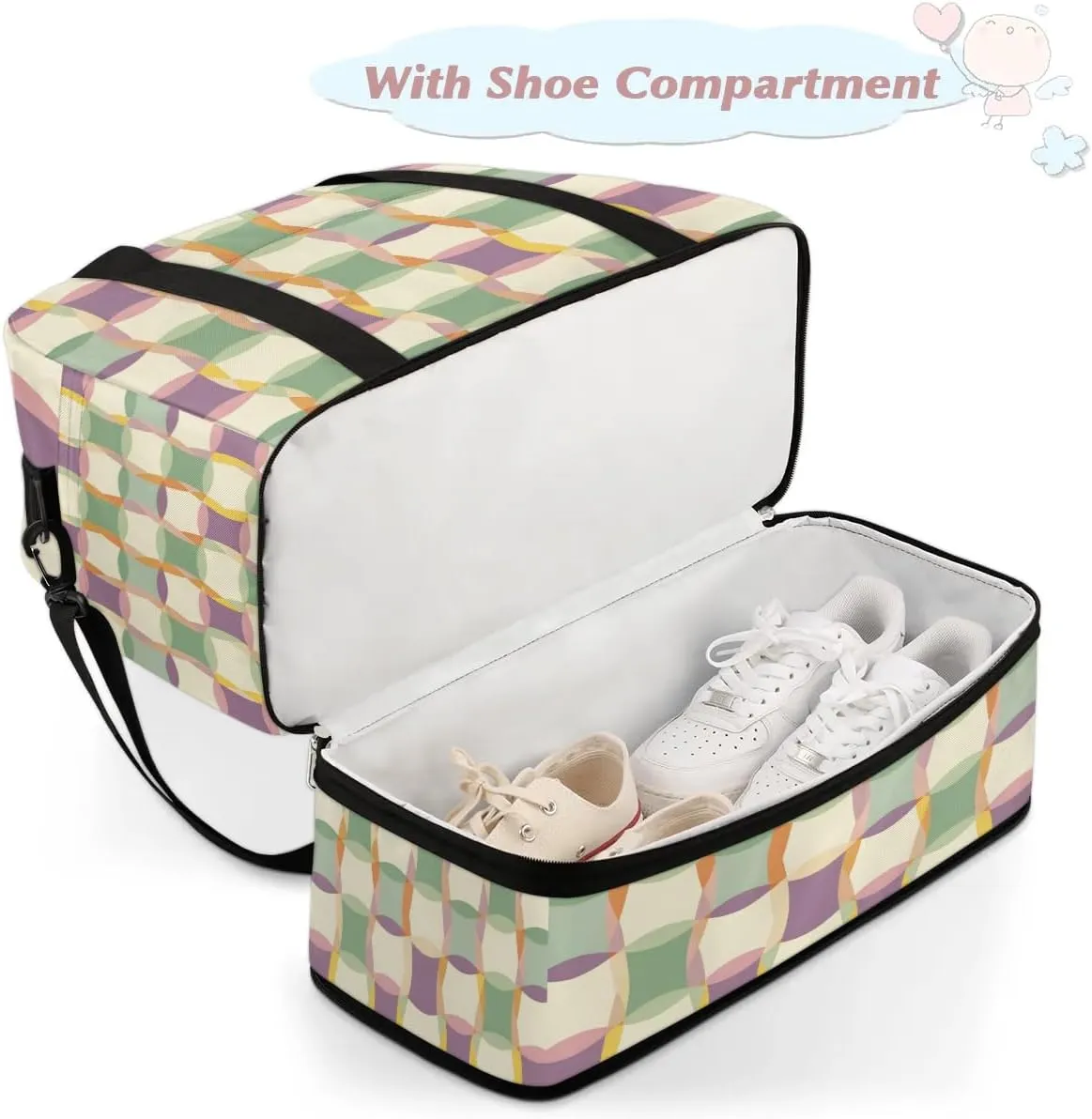 Sports Duffel Bag, Foldable Colorful Plaid Travel Duffel Bag, Gym Yoga Beach Bag Weekender Overnight Bag with Shoes Compartment for Men Women, Checkered