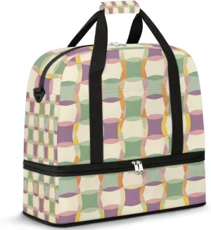 Sports Duffel Bag, Foldable Colorful Plaid Travel Duffel Bag, Gym Yoga Beach Bag Weekender Overnight Bag with Shoes Compartment for Men Women, Checkered