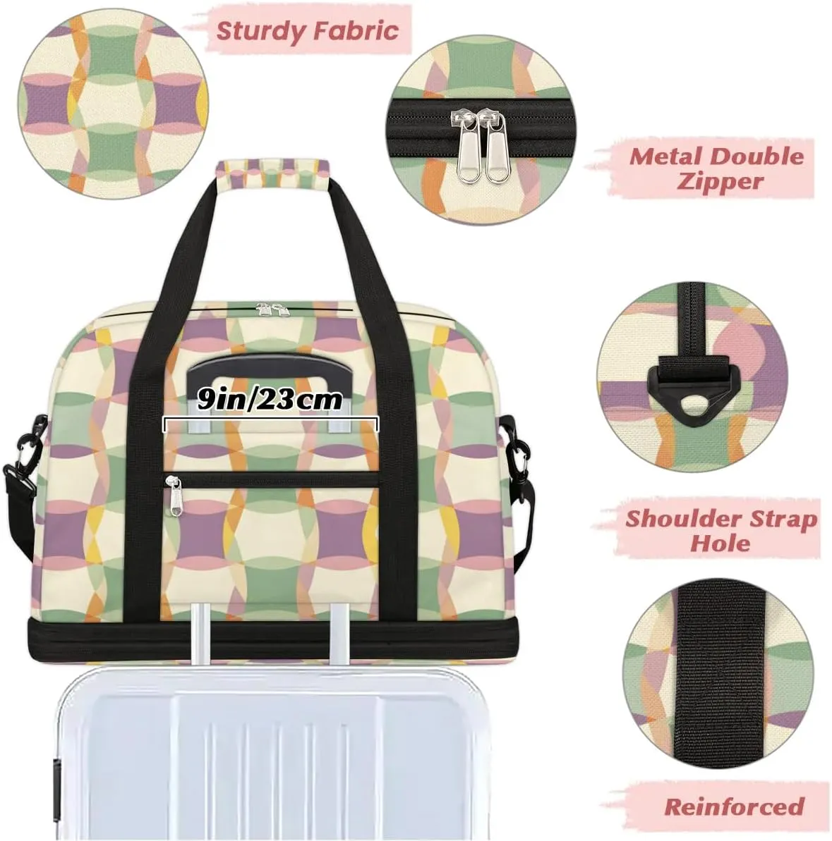 Sports Duffel Bag, Foldable Colorful Plaid Travel Duffel Bag, Gym Yoga Beach Bag Weekender Overnight Bag with Shoes Compartment for Men Women, Checkered
