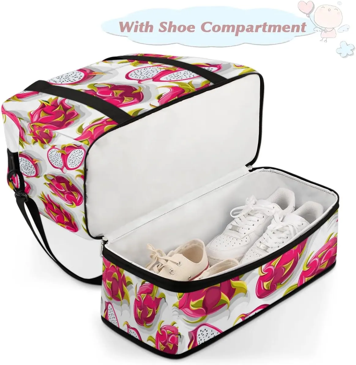 Sports Duffel Bag, Foldable Dragon Fruit Fruit Travel Duffel Bag, Gym Yoga Beach Bag Weekender Overnight Bag with Shoes Compartment for Men Women, Dragon Fruits