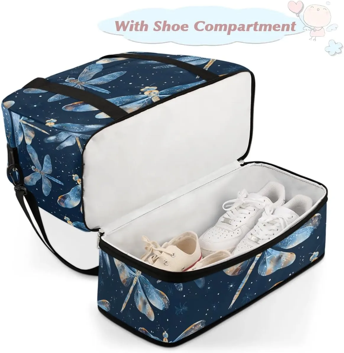 Sports Duffel Bag, Foldable Dragonflies Travel Duffel Bag, Gym Yoga Beach Bag Weekender Overnight Bag with Shoes Compartment for Men Women, Dragonfly
