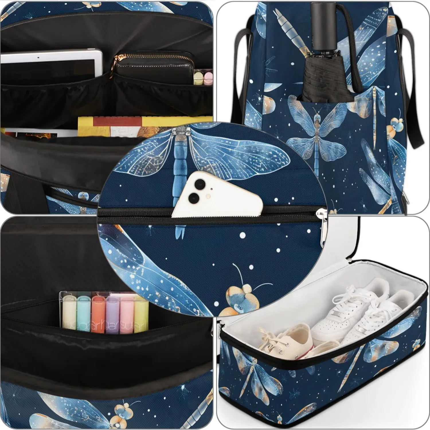 Sports Duffel Bag, Foldable Dragonflies Travel Duffel Bag, Gym Yoga Beach Bag Weekender Overnight Bag with Shoes Compartment for Men Women, Dragonfly