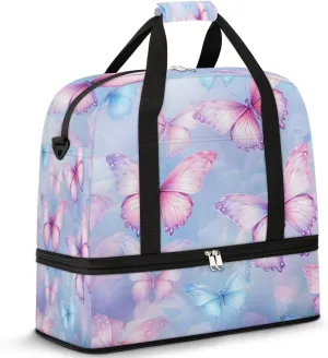 Sports Duffel Bag, Foldable Fantasy Butterfly Travel Duffel Bag, Gym Yoga Beach Bag Weekender Overnight Bag with Shoes Compartment for Men Women, Flying Butterflies