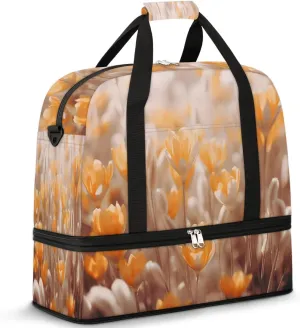 Sports Duffel Bag, Foldable Garden Floral Travel Duffel Bag, Gym Yoga Beach Bag Weekender Overnight Bag with Shoes Compartment for Men Women, Yellow Flowers
