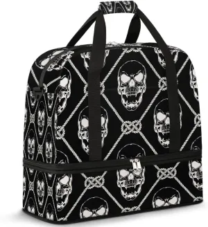 Sports Duffel Bag, Foldable Gothic Skull Travel Duffel Bag, Gym Yoga Beach Bag Weekender Overnight Bag with Shoes Compartment for Men Women, Halloween Funny