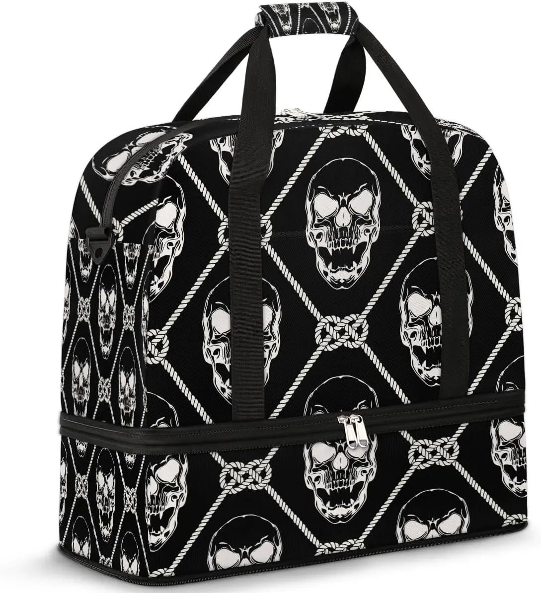 Sports Duffel Bag, Foldable Gothic Skull Travel Duffel Bag, Gym Yoga Beach Bag Weekender Overnight Bag with Shoes Compartment for Men Women, Halloween Funny