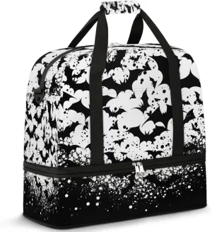 Sports Duffel Bag, Foldable Halloween Travel Duffel Bag, Gym Yoga Beach Bag Weekender Overnight Bag with Shoes Compartment for Men Women, Black Bats