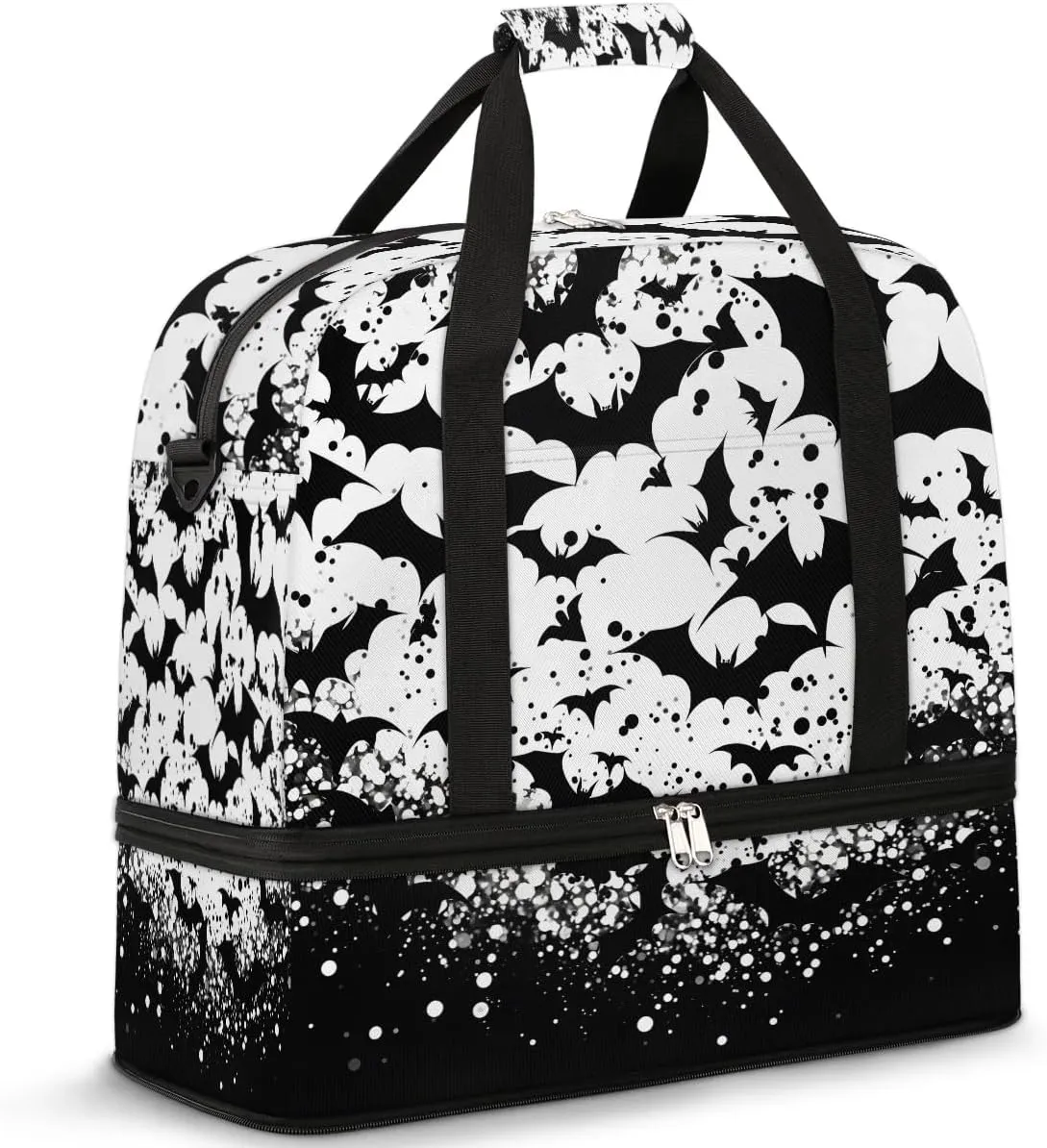 Sports Duffel Bag, Foldable Halloween Travel Duffel Bag, Gym Yoga Beach Bag Weekender Overnight Bag with Shoes Compartment for Men Women, Black Bats