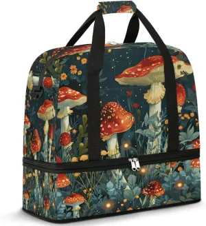 Sports Duffel Bag, Foldable Hippie Mushrooms Travel Duffel Bag, Gym Yoga Beach Bag Weekender Overnight Bag with Shoes Compartment for Men Women, Mushroom