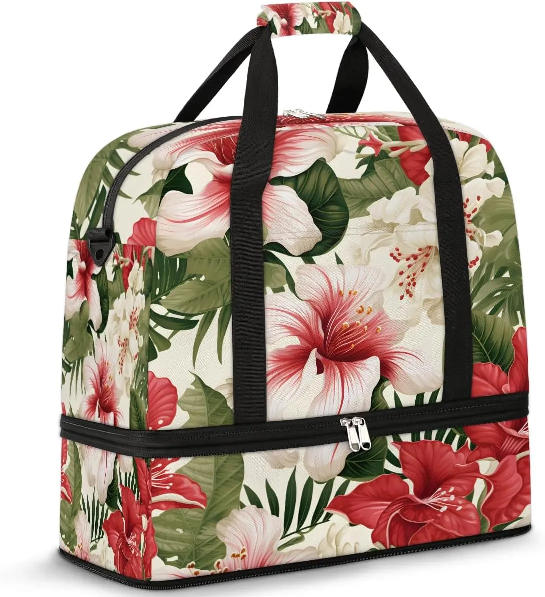 Sports Duffel Bag, Foldable Leaves Lily Travel Duffel Bag, Gym Yoga Beach Bag Weekender Overnight Bag with Shoes Compartment for Men Women, Colorful Tropical Palm Leaves