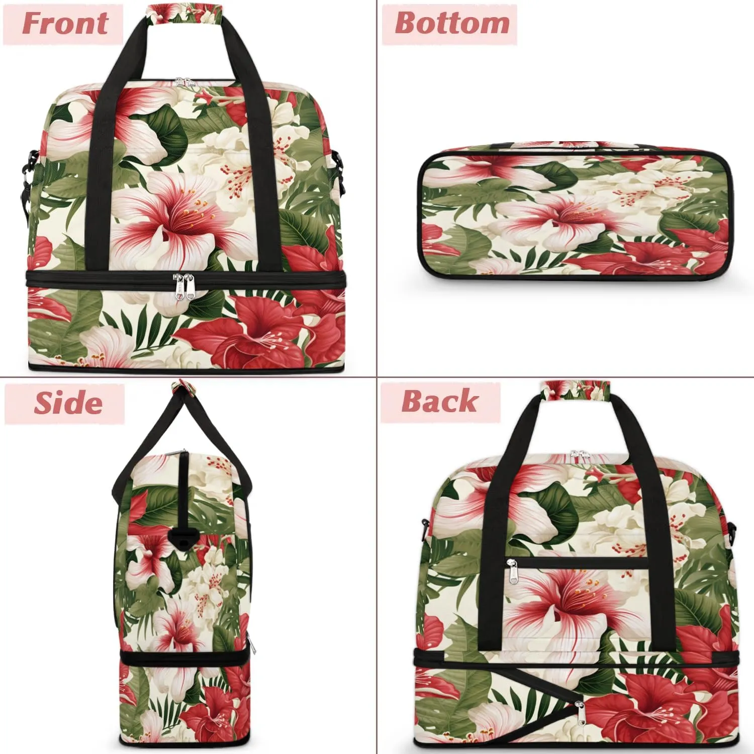 Sports Duffel Bag, Foldable Leaves Lily Travel Duffel Bag, Gym Yoga Beach Bag Weekender Overnight Bag with Shoes Compartment for Men Women, Colorful Tropical Palm Leaves
