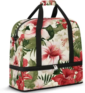 Sports Duffel Bag, Foldable Leaves Lily Travel Duffel Bag, Gym Yoga Beach Bag Weekender Overnight Bag with Shoes Compartment for Men Women, Colorful Tropical Palm Leaves