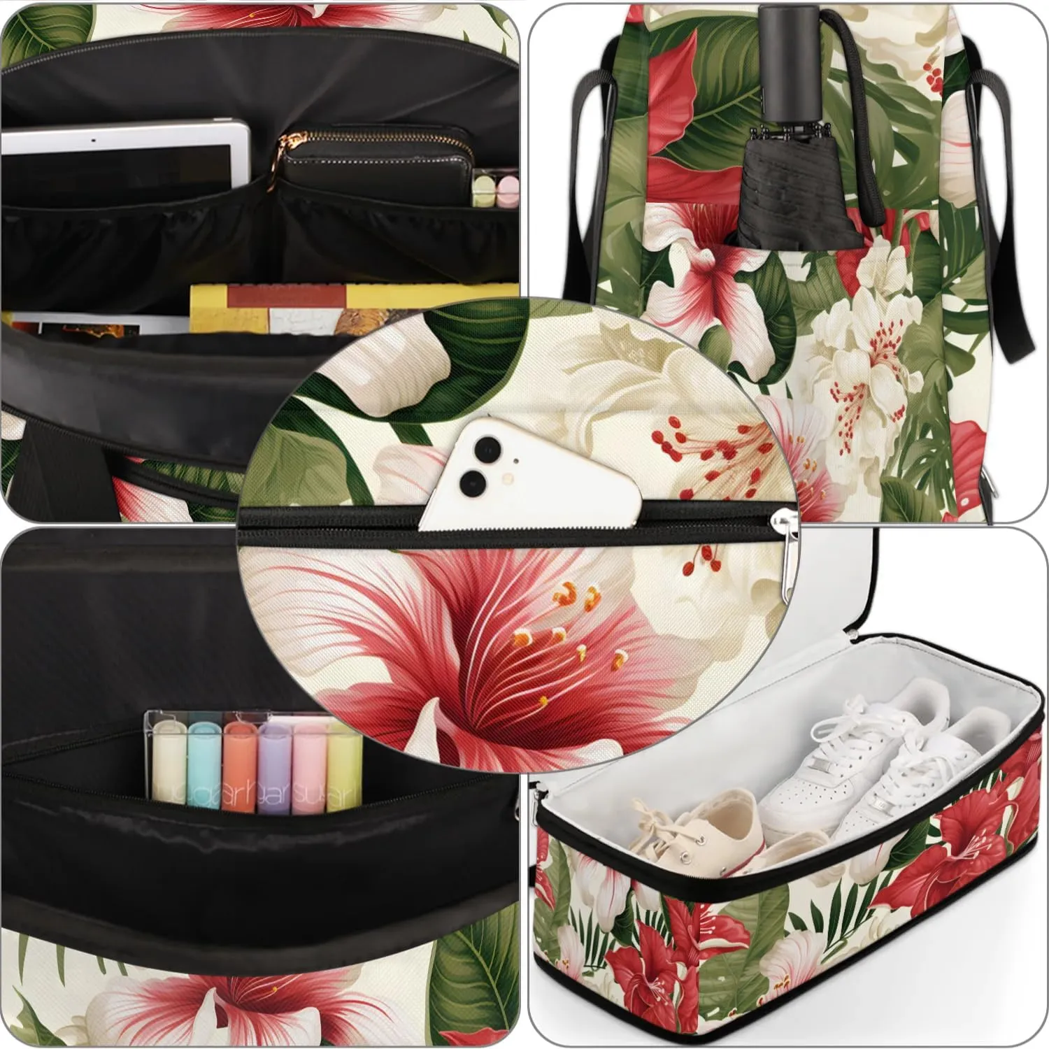 Sports Duffel Bag, Foldable Leaves Lily Travel Duffel Bag, Gym Yoga Beach Bag Weekender Overnight Bag with Shoes Compartment for Men Women, Colorful Tropical Palm Leaves