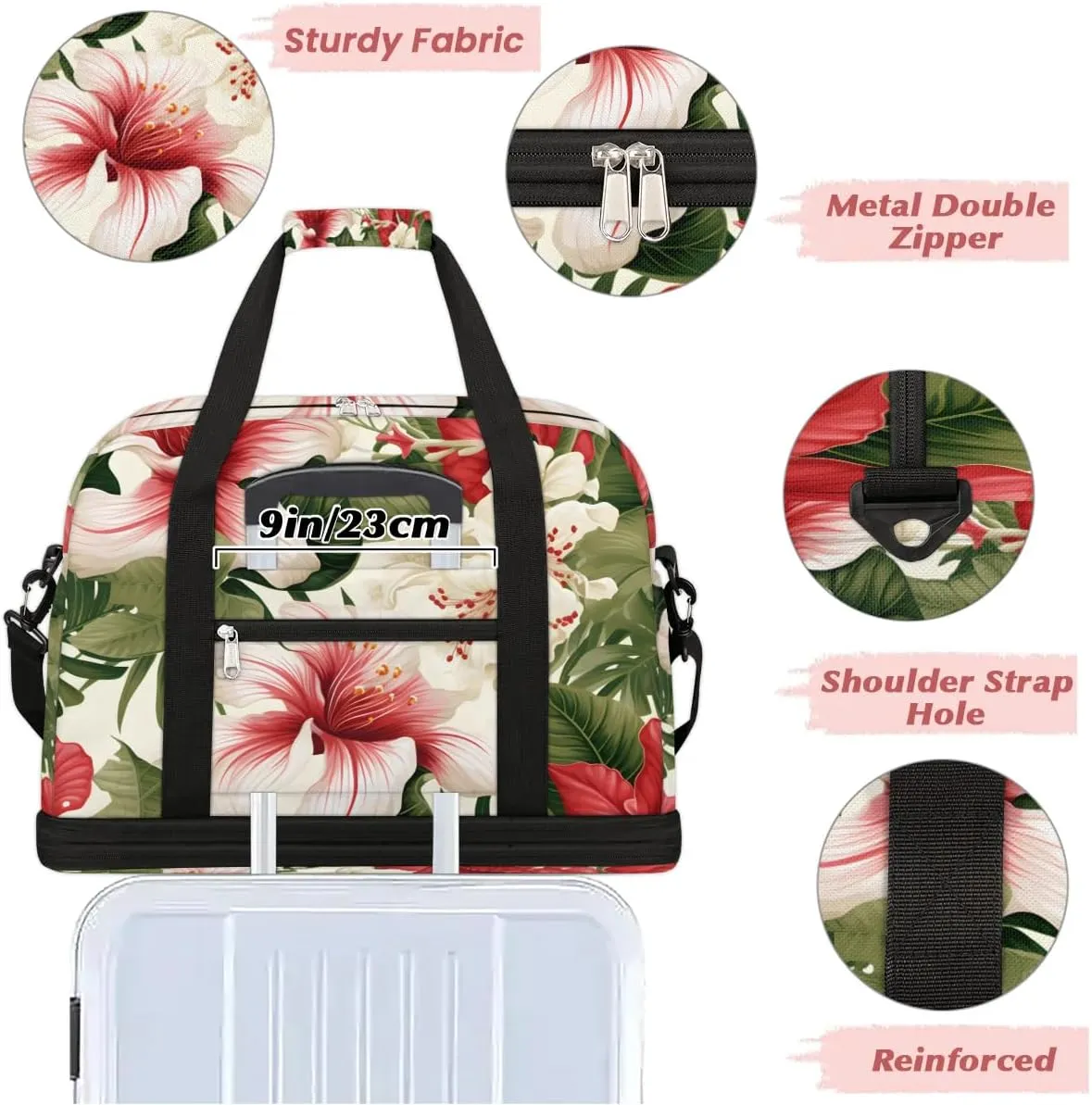Sports Duffel Bag, Foldable Leaves Lily Travel Duffel Bag, Gym Yoga Beach Bag Weekender Overnight Bag with Shoes Compartment for Men Women, Colorful Tropical Palm Leaves