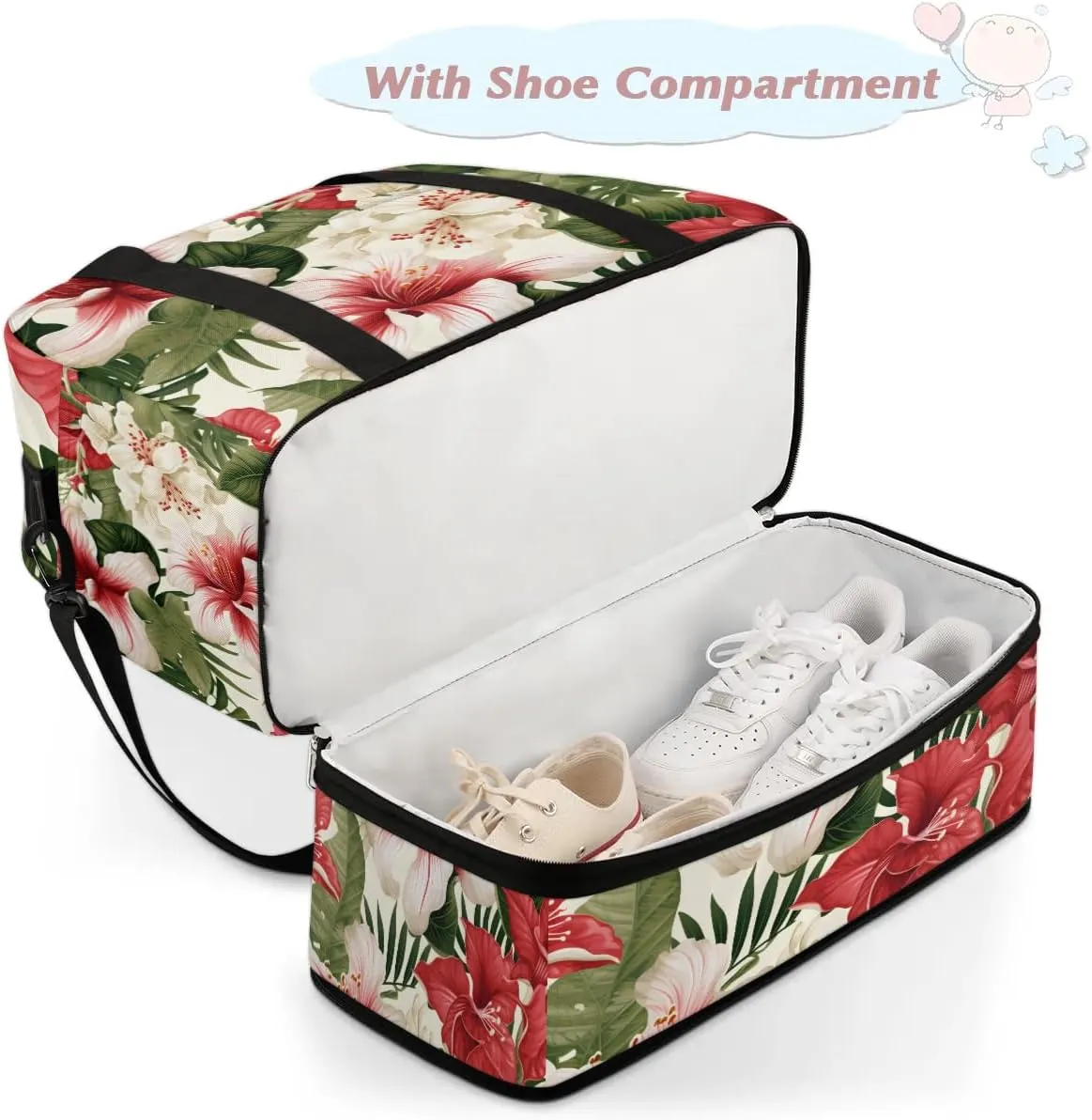 Sports Duffel Bag, Foldable Leaves Lily Travel Duffel Bag, Gym Yoga Beach Bag Weekender Overnight Bag with Shoes Compartment for Men Women, Colorful Tropical Palm Leaves