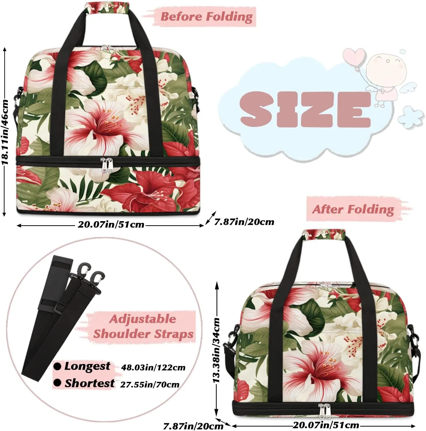 Sports Duffel Bag, Foldable Leaves Lily Travel Duffel Bag, Gym Yoga Beach Bag Weekender Overnight Bag with Shoes Compartment for Men Women, Colorful Tropical Palm Leaves