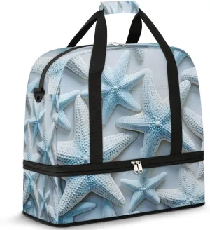 Sports Duffel Bag, Foldable Nautical Coastal Travel Duffel Bag, Gym Yoga Beach Bag Weekender Overnight Bag with Shoes Compartment for Men Women, Ocean Starfish