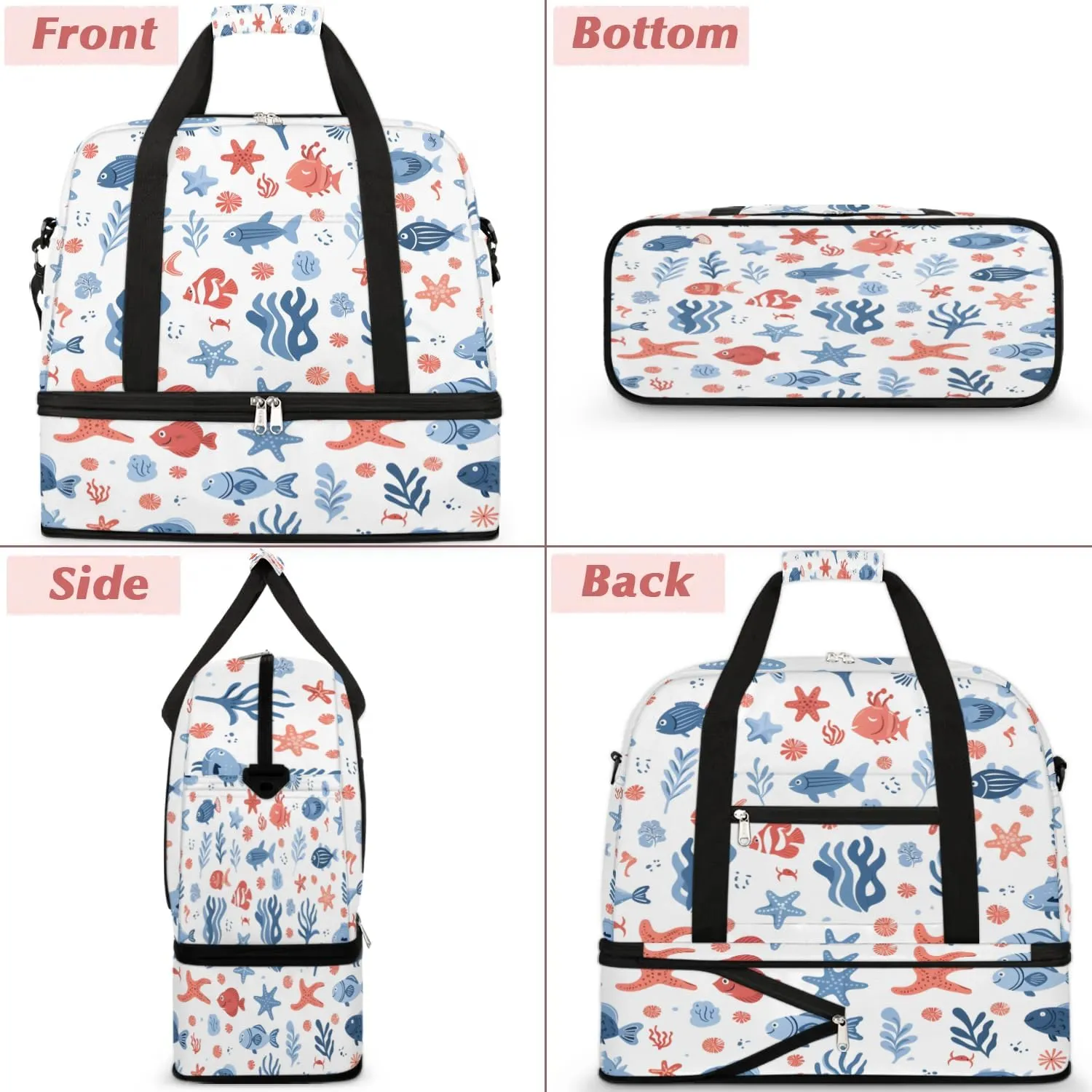 Sports Duffel Bag, Foldable Nautical Coastal Travel Duffel Bag, Gym Yoga Beach Bag Weekender Overnight Bag with Shoes Compartment for Men Women, Starfish