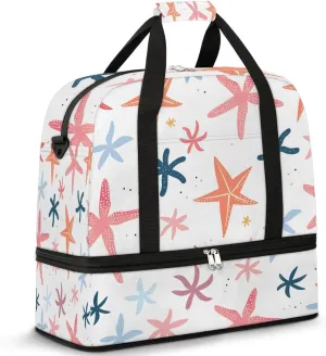 Sports Duffel Bag, Foldable Nautical Coastal Travel Duffel Bag, Gym Yoga Beach Bag Weekender Overnight Bag with Shoes Compartment for Men Women, Starfish