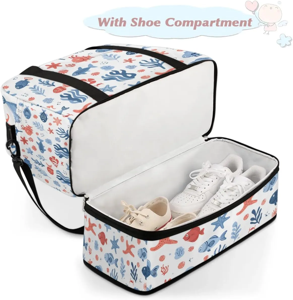Sports Duffel Bag, Foldable Nautical Coastal Travel Duffel Bag, Gym Yoga Beach Bag Weekender Overnight Bag with Shoes Compartment for Men Women, Starfish