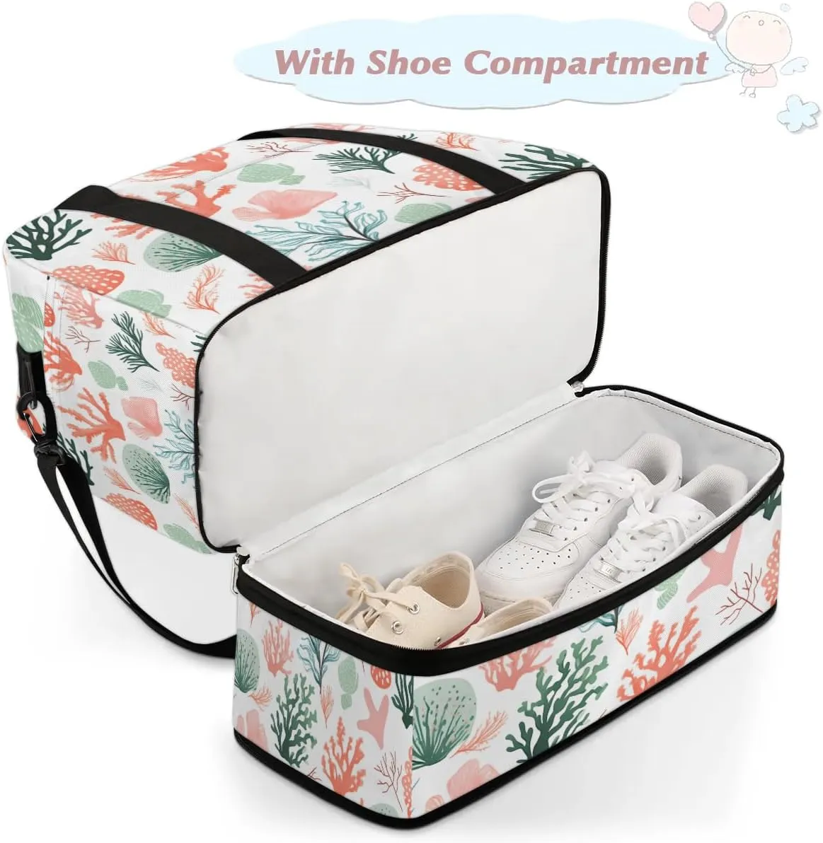 Sports Duffel Bag, Foldable Ocean Coral Travel Duffel Bag, Gym Yoga Beach Bag Weekender Overnight Bag with Shoes Compartment for Men Women, Naturall Coral