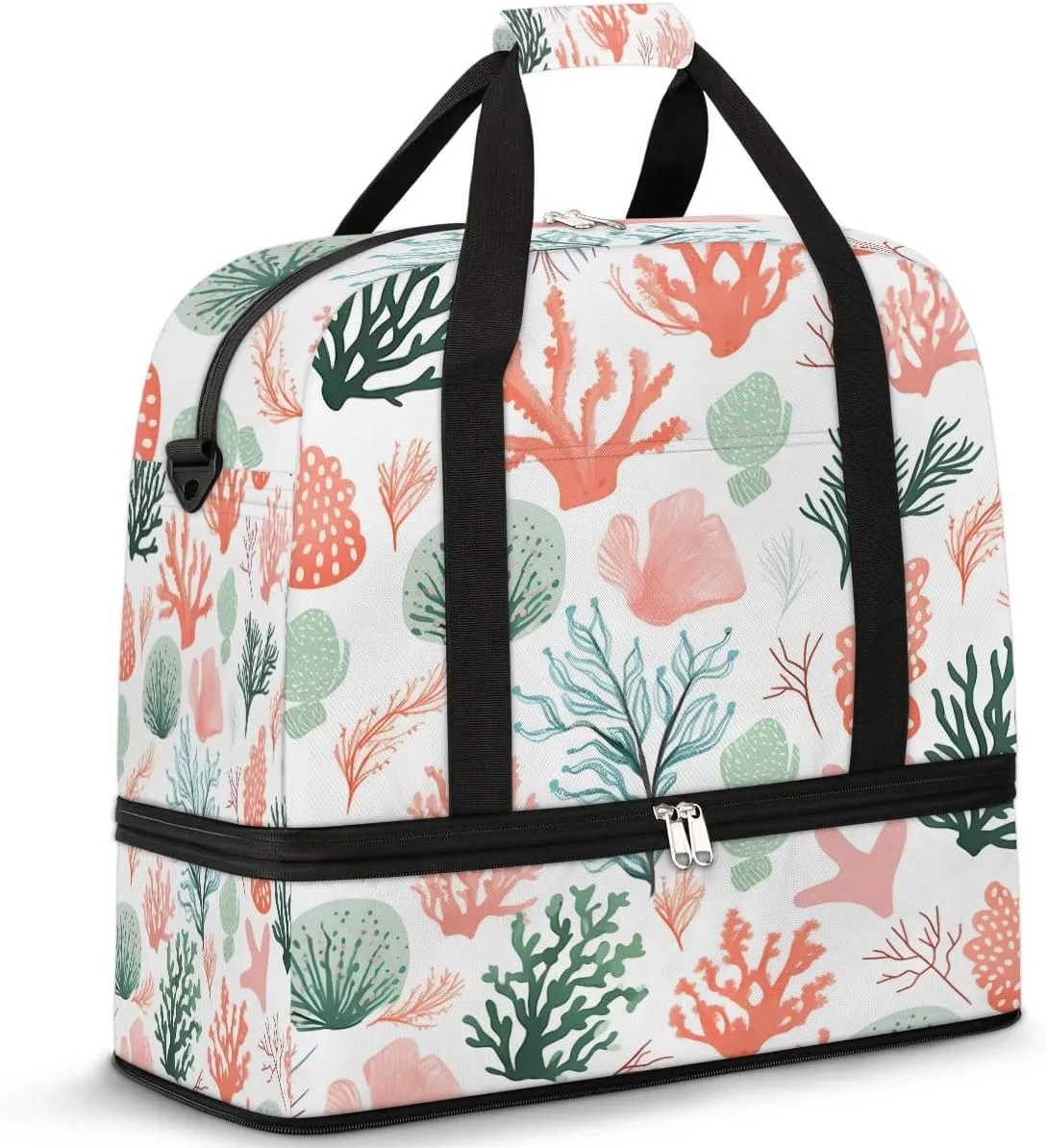 Sports Duffel Bag, Foldable Ocean Coral Travel Duffel Bag, Gym Yoga Beach Bag Weekender Overnight Bag with Shoes Compartment for Men Women, Naturall Coral