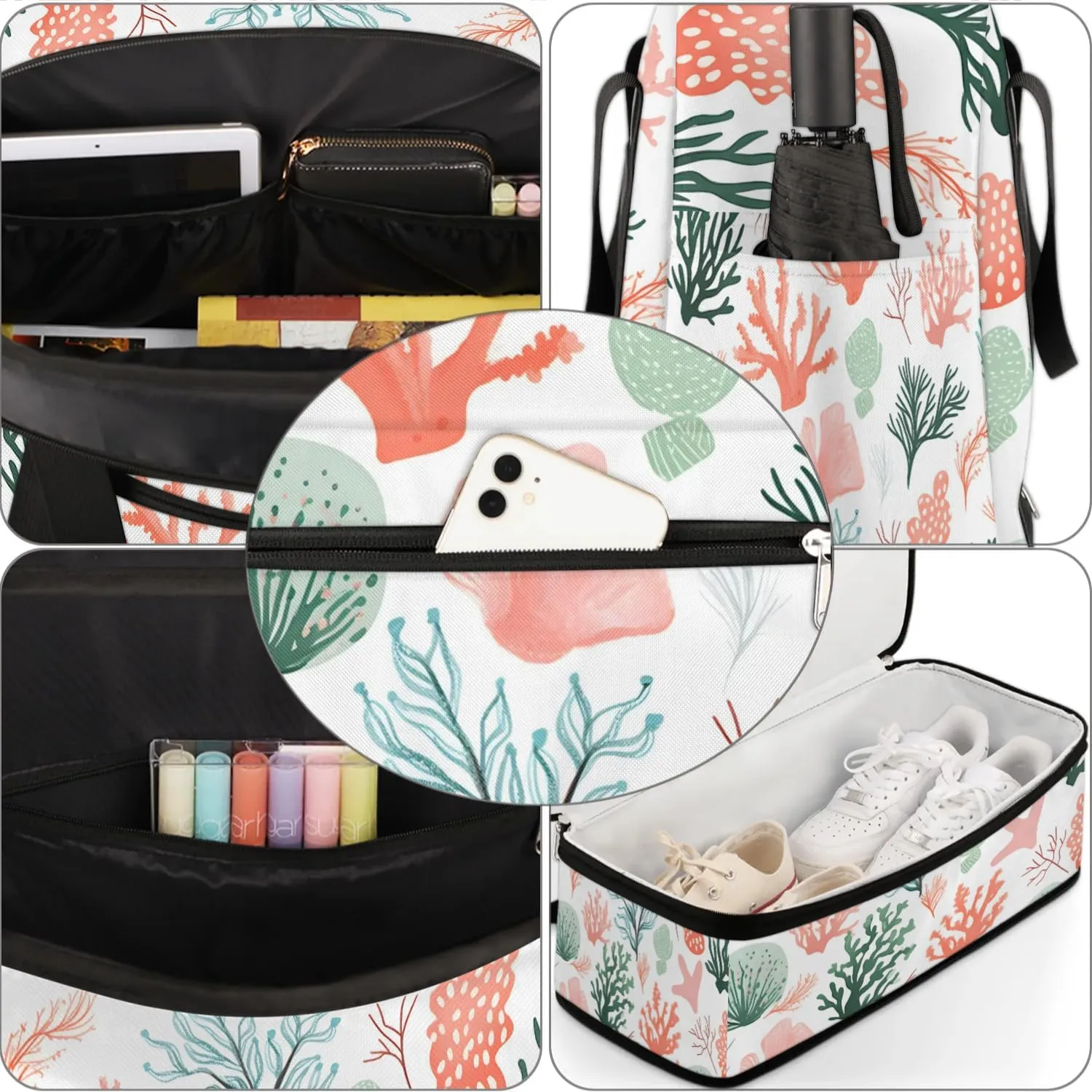 Sports Duffel Bag, Foldable Ocean Coral Travel Duffel Bag, Gym Yoga Beach Bag Weekender Overnight Bag with Shoes Compartment for Men Women, Naturall Coral