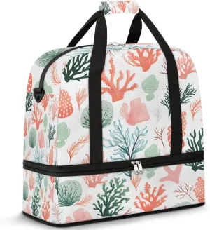 Sports Duffel Bag, Foldable Ocean Coral Travel Duffel Bag, Gym Yoga Beach Bag Weekender Overnight Bag with Shoes Compartment for Men Women, Naturall Coral