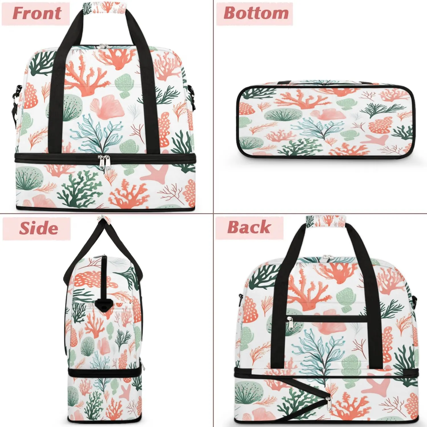 Sports Duffel Bag, Foldable Ocean Coral Travel Duffel Bag, Gym Yoga Beach Bag Weekender Overnight Bag with Shoes Compartment for Men Women, Naturall Coral