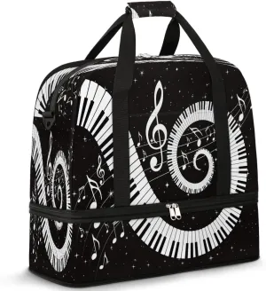 Sports Duffel Bag, Foldable Piano Keyboard Gym Yoga Beach Bag, Travel Duffel Bags, Weekender Overnight Bag with Shoes Compartment for Men, Musical Notes