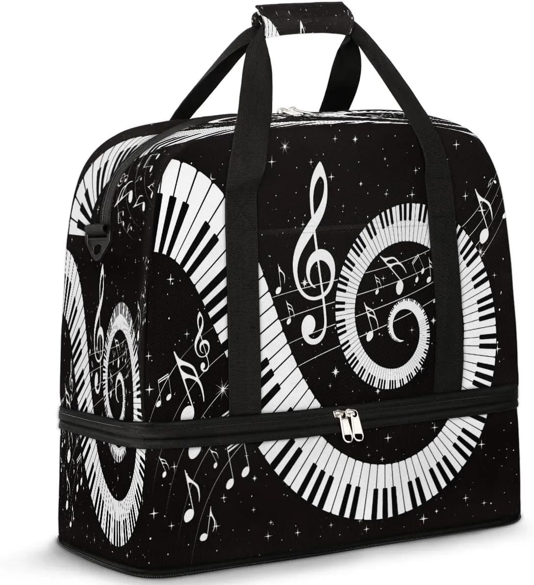Sports Duffel Bag, Foldable Piano Keyboard Gym Yoga Beach Bag, Travel Duffel Bags, Weekender Overnight Bag with Shoes Compartment for Men, Musical Notes