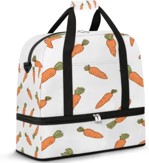 Sports Duffel Bag, Foldable Radish Carrot Travel Duffel Bag, Gym Yoga Beach Bag Weekender Overnight Bag with Shoes Compartment for Men Women, Spring Easter Carrots