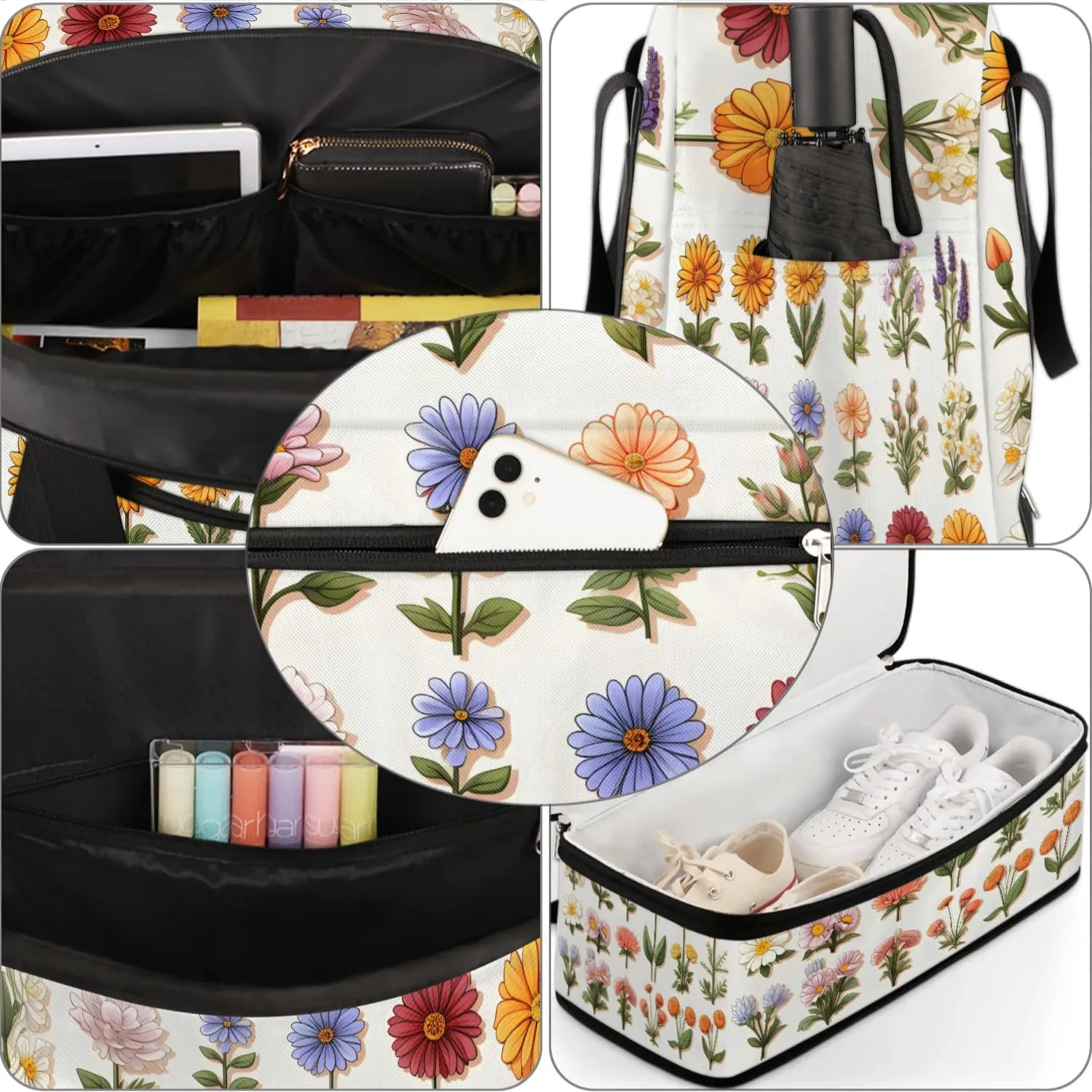Sports Duffel Bag, Foldable Summer Colorful Flowers Travel Duffel Bag, Gym Yoga Beach Bag Weekender Overnight Bag with Shoes Compartment for Men Women, Spring Summer