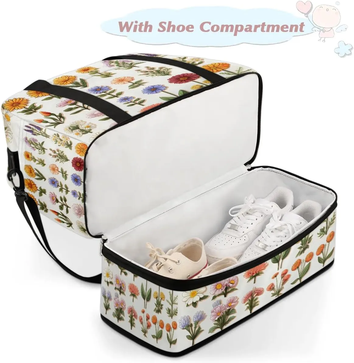 Sports Duffel Bag, Foldable Summer Colorful Flowers Travel Duffel Bag, Gym Yoga Beach Bag Weekender Overnight Bag with Shoes Compartment for Men Women, Spring Summer