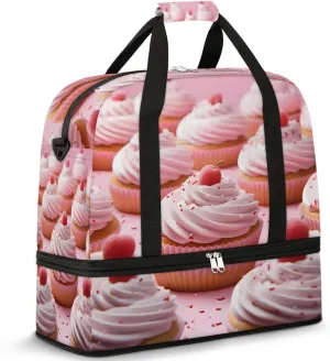 Sports Duffel Bag, Foldable Sweet Cake Travel Duffel Bag, Gym Yoga Beach Bag Weekender Overnight Bag with Shoes Compartment for Men Women, Cupcakes