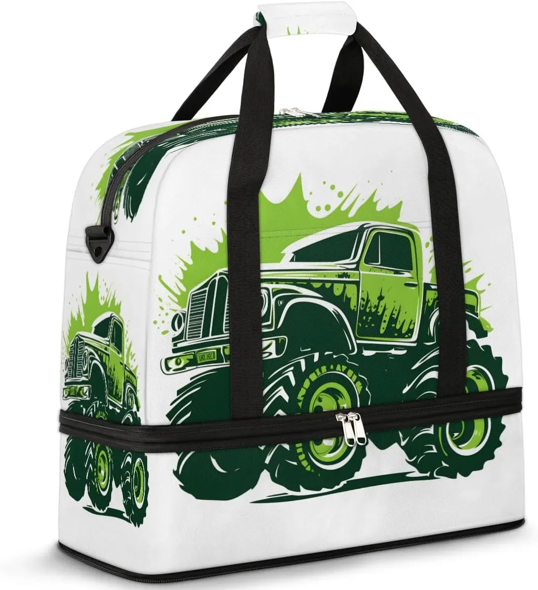 Sports Duffel Bag, Foldable Truck Car Travel Duffel Bag, Gym Yoga Beach Bag Weekender Overnight Bag with Shoes Compartment for Men Women, Monster Truck