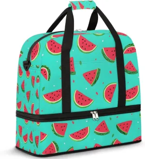 Sports Duffel Bag, Foldable Watermelon Travel Duffel Bag, Gym Yoga Beach Bag Weekender Overnight Bag with Shoes Compartment for Men Women, Watercolor Summer Fruit Watermelon