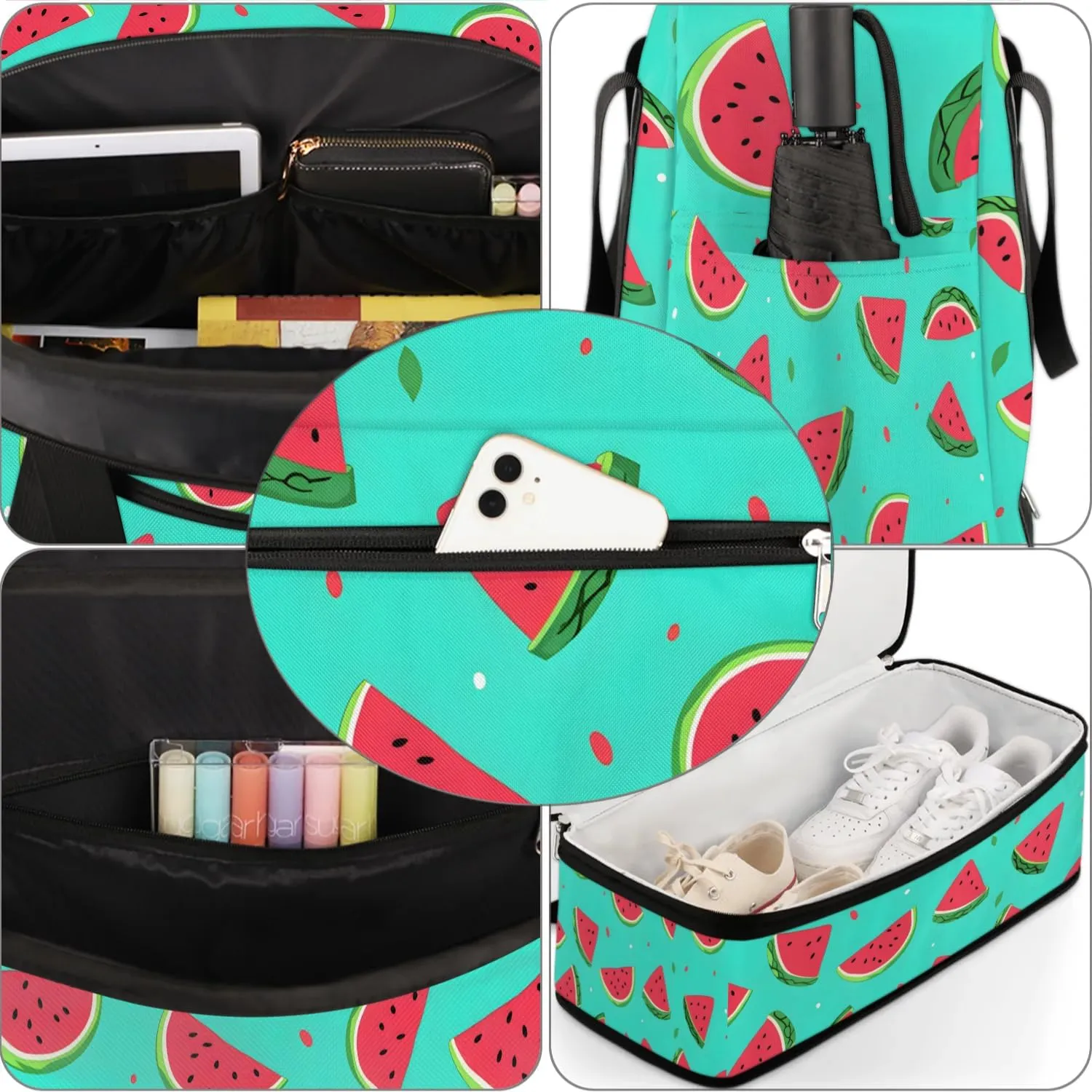 Sports Duffel Bag, Foldable Watermelon Travel Duffel Bag, Gym Yoga Beach Bag Weekender Overnight Bag with Shoes Compartment for Men Women, Watercolor Summer Fruit Watermelon