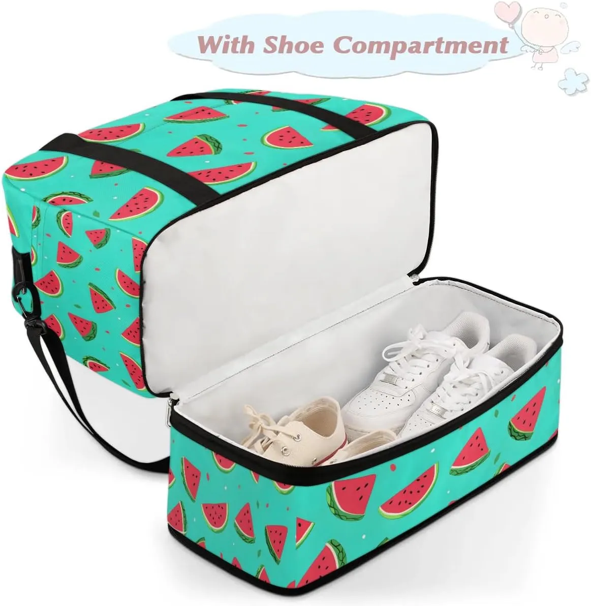 Sports Duffel Bag, Foldable Watermelon Travel Duffel Bag, Gym Yoga Beach Bag Weekender Overnight Bag with Shoes Compartment for Men Women, Watercolor Summer Fruit Watermelon