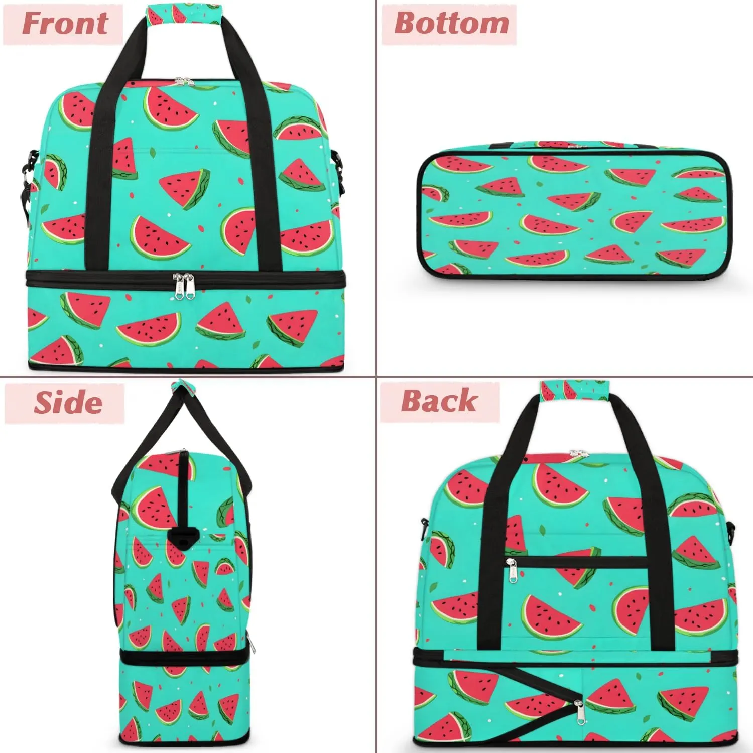 Sports Duffel Bag, Foldable Watermelon Travel Duffel Bag, Gym Yoga Beach Bag Weekender Overnight Bag with Shoes Compartment for Men Women, Watercolor Summer Fruit Watermelon